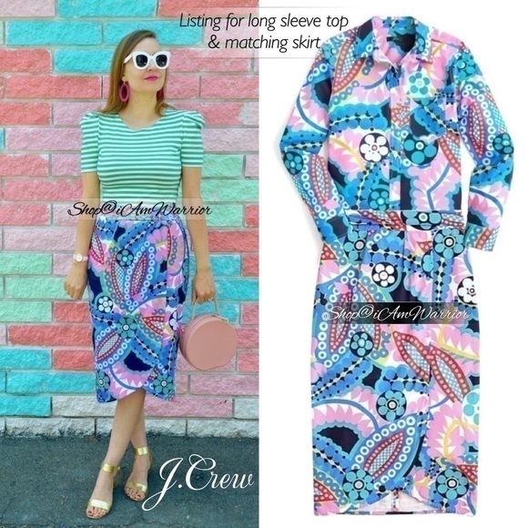 J.Crew NWOT 2-piece graphic floral long sleeve top & matching midi skirt set - Picture 1 of 11